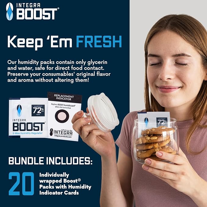 Integra Boost 2-Way Humidity Control Pack - Preserve Flavor & Control Humidity at 72% RH - Moisture Absorber for Herbs, Spices & More - 8 Gram (Pack of 20)
