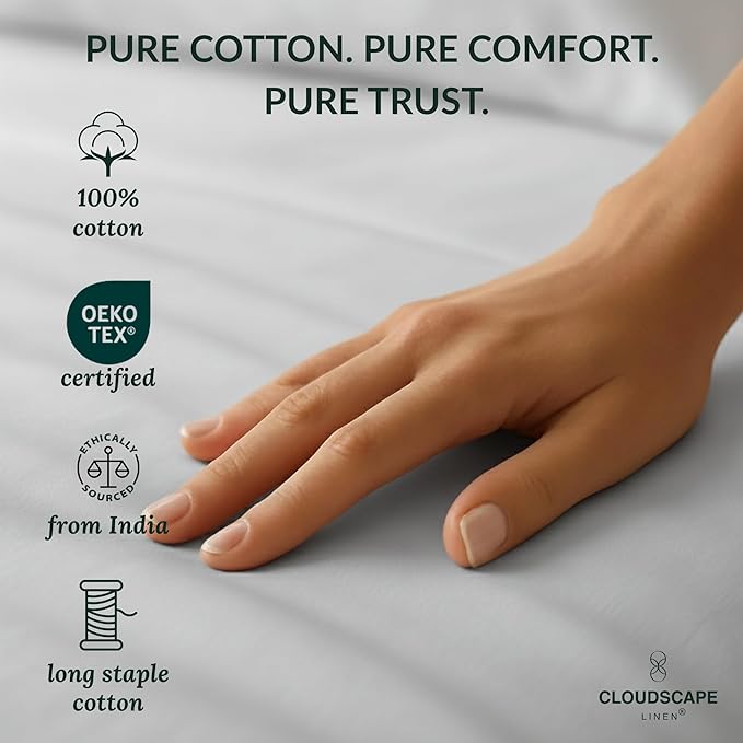 Cloud Scape Linen 100% Egyptian Cotton California King Sheet Set, 400 Thread Count,4 Pieces Luxury Bedding Set, Hotel Quality, Silky Soft, Breathable and Durable, Deep Pockets up to 17, Light Grey