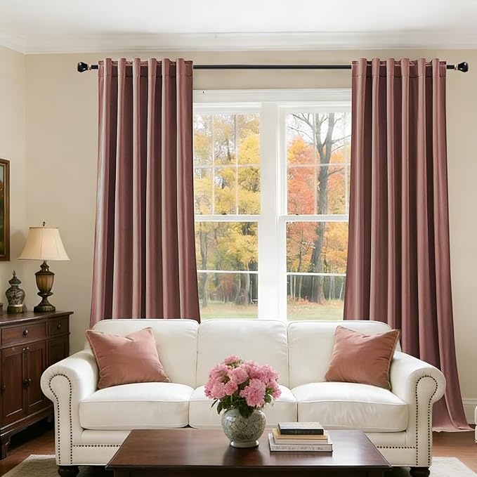 Dusty Rose Pink Velvet Curtains for Girls Bedroom Room Darkening Thermal Insulated Soundproof Curtain 102 Inches Long Cute Window Drapes for Living Room, Back Tab Rod Pocket, W52 x L102, 2 Panels