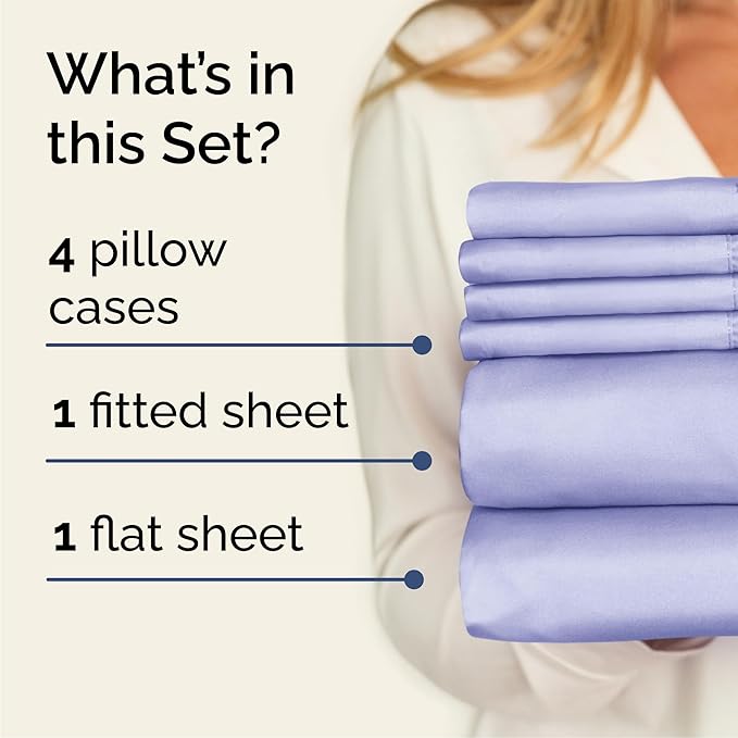 Full 6 Piece Sheet Set - Cooling, Comfy & Breathable - Hotel Luxury Bedding, Includes Fitted Sheet for Women, Men, Kids and Teens - 1 Flat, 1 Fitted Sheet, 4 Pillowcases with Deep Pockets - Lavender