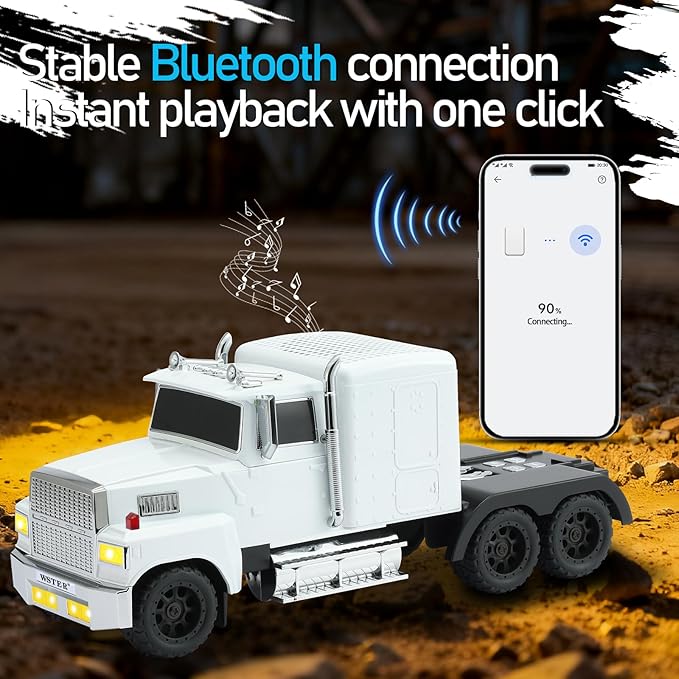 WSTER American Truck Bluetooth Speaker with HD Sound, TWS Pairing, LED Party Light, Operation Panel, Built-in Mic, Portable Car Model Speaker for Parties, Beach, Outdoor Activities (White)