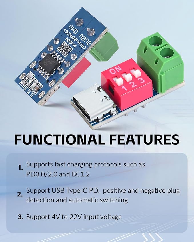 Seloky 2PCS USB-C PD/QC Fast Charge Trigger Module & Decoy Board - Dual-Port Voltage selector (5V/9V/12V/20V Output) Charger Power Delivery Boost Module