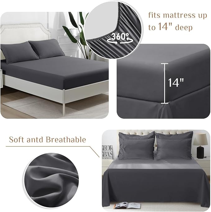 JOLLYVOGUE Oversized Queen Comforter Set, Ultra-Soft Bed in a Bag Oversized Queen Size 7 Pieces, Oeko-TEX Certified Bedding Set with Down Alternative Comforter, Sheets, Pillowcases & Shams, Dark Grey