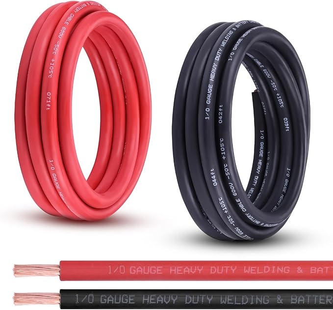 Shirbly 1/0 Gauge Battery Cable, 15FT Red + 15FT Black 1/0 AWG Pure Copper Wire Welding Cable, for Automotive, Battery, Solar and Generator, Standard USA OFC Wire
