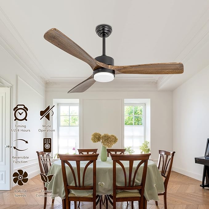 revoici 52" Ceiling Fans with Lights and Remote Control, Indoor Outdoor Ceiling Fans Farmhouse, Timing 6 Speeds 3 Color Light with Memory Lighting Function