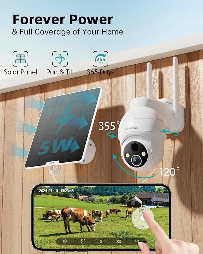 ZUMIMALL 4G LTE Cellular Security Camera, No WiFi Outdoor Camera Wireless, Solar Powered Off Grid Cameras, 360° Live View, 2K Color Night Vision, PIR Motion Sensor, 2 Way Talk, Built in SIM Card