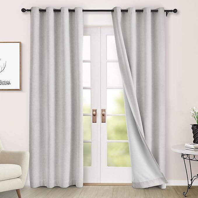 Macochico 100% Blackout Curtains Thermal Insulated Noise Reducing Chenille Curtains for Hotel Auditorium Bedroom Living Room Grommet White Curtains with Tieback Classic 52" Wx84 L 1 Panel