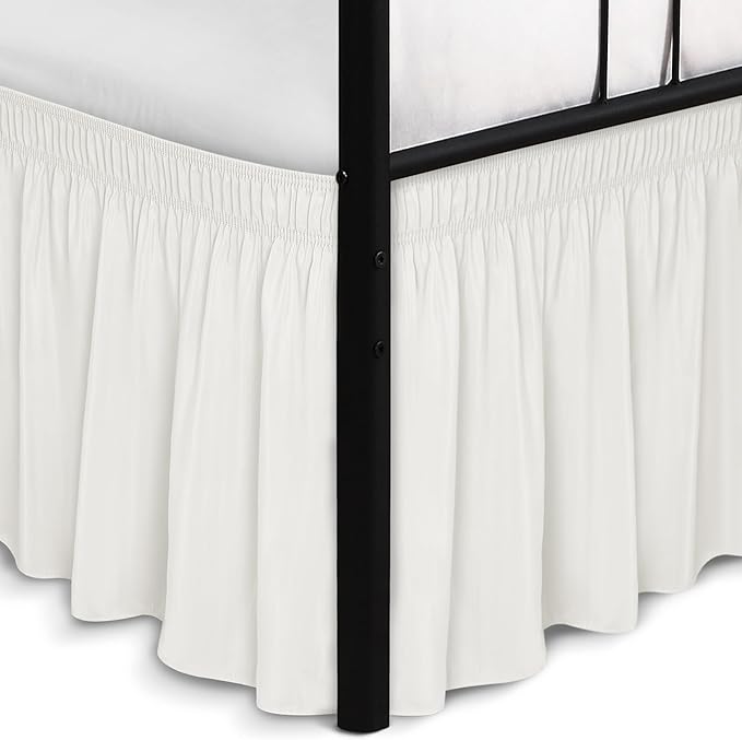 Biscaynebay Wrap Around Bed Skirts with Split Corners for Full Beds 18" Drop, Ivory Adjustable Elastic Dust Ruffles Easy Fit Wrinkle Resistant Silky Luxurious Fabric Machine Washable