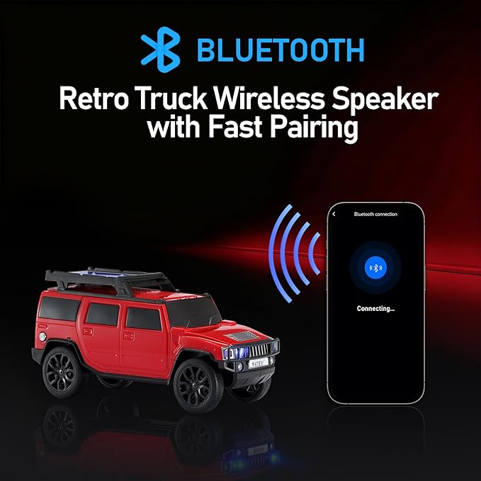 WSTER Solar Off-Road Car Bluetooth Speaker – HD Stereo Sound with TWS Pairing, TF/USB Playback, Portable Bluetooth Car Speaker for Home Audio, Outdoor Use & Retro Gifts for Men (Red)