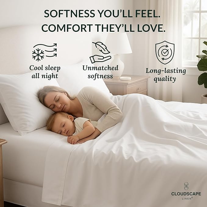 Cloud Scape Linen 100% Egyptian Cotton California King Sheet Set, 400 Thread Count,4 Pieces Luxury Bedding Set, Hotel Quality, Silky Soft, Breathable and Durable, Deep Pockets up to 17, White