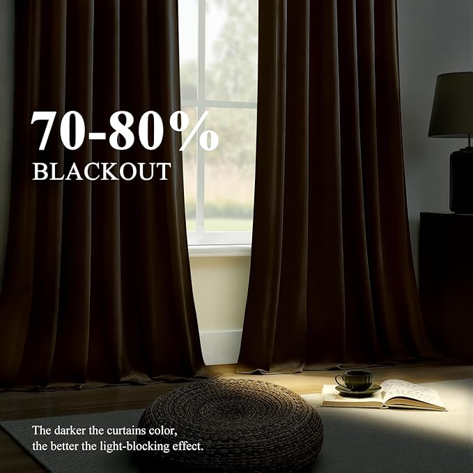 Brown Velvet Curtains Extra Long Room Darkening Drapes Super Soft Elegant Thermal Insulated Soundproof Privacy Window Curtains for Bedroom Living Room, Back Tab Rod Pocket, W52 x L102, 2 Panels