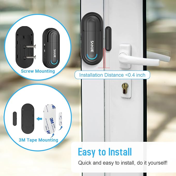 SanJie Door Alarm for Kids Safety with Remote,Wireless Door Chimes When Door Opens for Home/Dementia Patients/Pool,0-120 dB Volume Ajustable 4 Working Modes(2 Remote & 2 Sensor)
