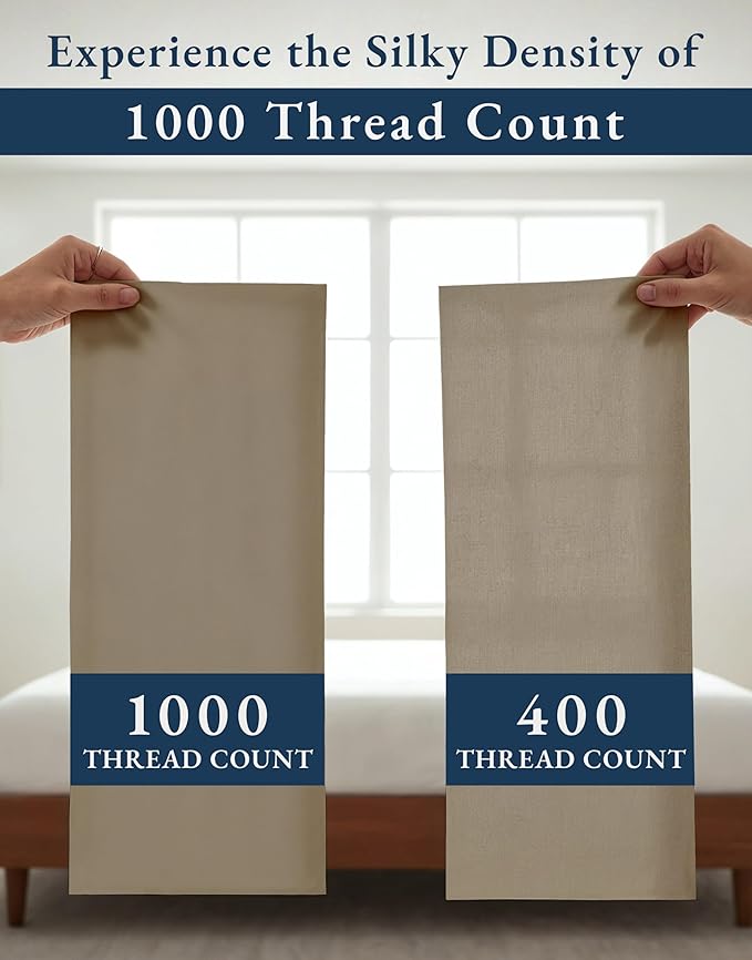 100% Egyptian Cotton Sheet Set Queen Size – 1000 Thread Count Silky Sateen Weave Queen Sheet Set for Good Sleep Comfort, 15" Snug Fit Deep Pocket, Breathable, Hotel-Quality Luxury You Can Feel - Taupe