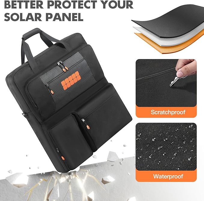 Padded Solar Panel Carrying Case Compatible with Jackery SolarSaga 100W 100X 200W,Travel Solar Panel Storage Bag Fits for ZOUPW 100W 110w 200w with Multi-Pockets & Shoulder Strap