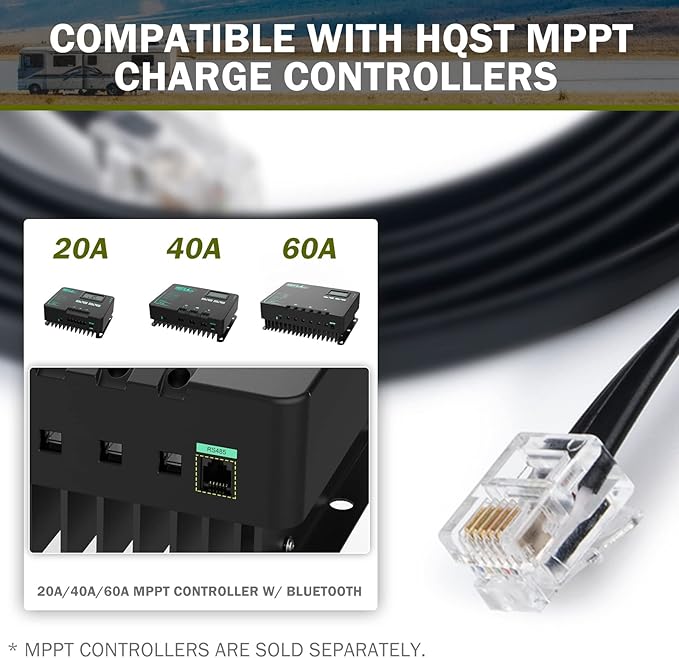 HQST 6.6ft RS485 Parallel Charge Connection Cable for Wiring Two MPPT Solar Charge Controllers to Increase Charging Current for Battery Bank