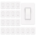 ThunderWay Matte White Single Pole Decorator Light Switch with Screwless Wall Plate, 15 A 120/277 V, ON/Off Rocker Paddle Interrupter, Self-Grounding, Residential Grade, UL Listed (20 Pack)