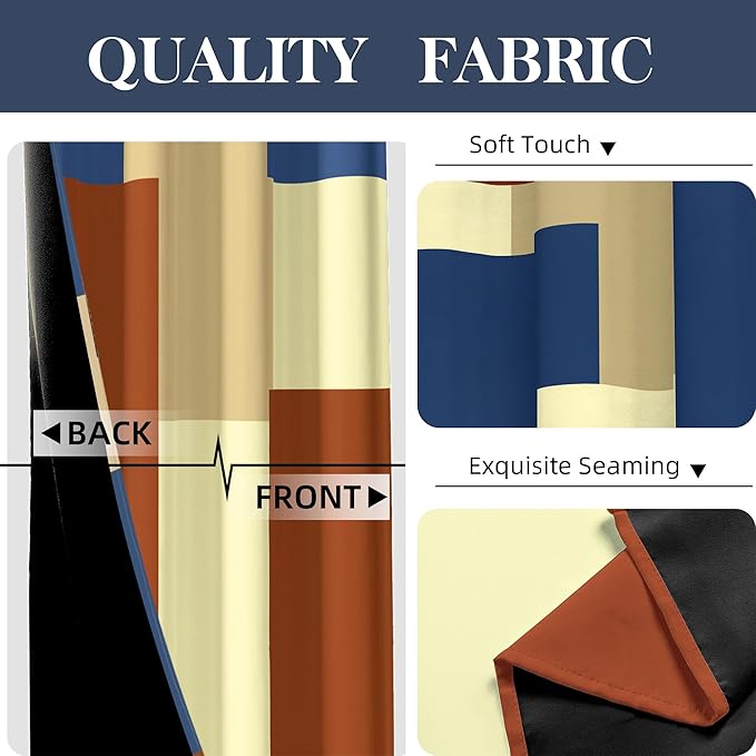 Terracotta Blue 100% Blackout Curtains for Bedroom 84 inch Long 2 Panels Set Modern Abstract Geometric Black Out Curtains Insulated Room Darkening Window Drapes for Living Room, 52Wx84L