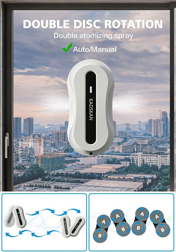 KADSKAN Window Cleaning Robot, Automatic Window Cleaner with Water Spray for Windows/Tiles/Class Door, Inside/Outside, 5600Pa Suction Power, 3.0 Path Planning, Remote Control