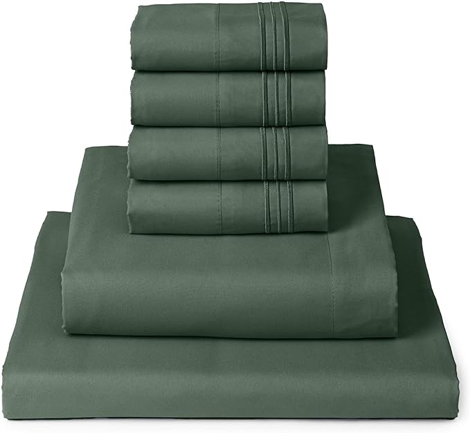 Mellanni Full Sheet Set - 6-Piece Iconic Collection Bedding, (Including 4 Pillowcases), 16-Inch Deep Pocket, Easy Care, Extra Soft, Cooling Sheets, Brushed Microfiber - Emerald Green