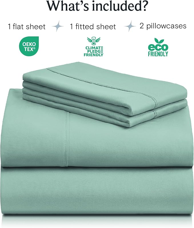 LuxClub 4 PC Queen Sheet Set, Deep Pockets Wrinkle Free Cooling Bed Sheets Hotel Bedding for Women, Men, Includes 1 Fitted Sheet, 1 Flat Sheet and 2 Pillowcases-Silky Soft Light Teal