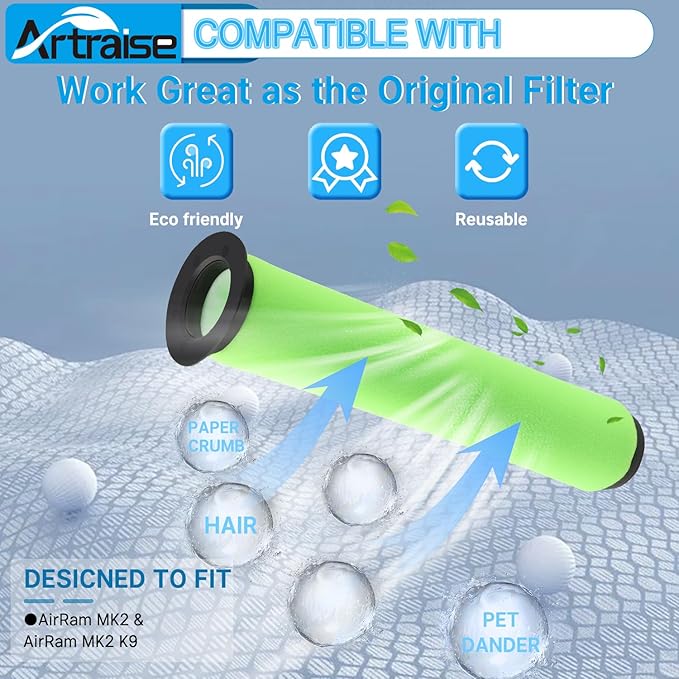Artraise Air Ram Filter Replacement for Bissell AirRam 1984 Cordless Vacuum Parts Filter 2144 21448 19841 19844, AirRAM for Gtech Mk2 K9 Filters Cordless Vacuum Cleaner, part#1611215 (4 Pack Filters)