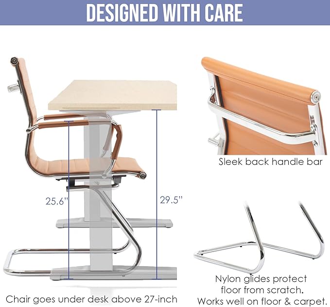 Wahson Office Guest Chairs Set of 10, Leather Reception Chairs, Mid Back Waiting Room Chair, Conference Chairs with Sled Base, Desk Chair No Wheels for Meeting/Lobby/Restroom, Terracotta