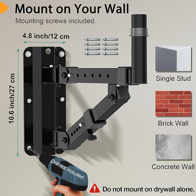 Vondynote Set of 2 Speaker Wall Mounts Heavy Duty PA Wall Speaker Mounting Brackets with 180° Swivel and 20° Tilt Adjustable, 35mm Pole Mount