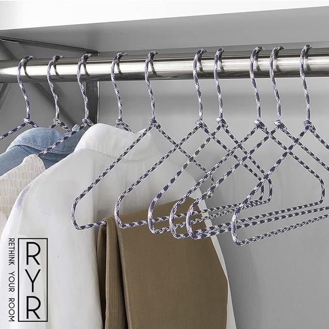 Clothes Hangers 60 Pack Stylish Fabric Wrapped Metal, Space Saving Coat, Velvet, Pant Hangers for Closet Organization, Durable Non-Slip, Navy/White Wardrobe Essentials Bulk Storage