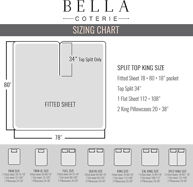 Bella Coterie Luxury Bamboo Viscose 34” Split Top King Size Sheet Set | 1 Fitted Sheet for Sleep Number & Adjustable Beds | 100% Organically Grown | Cooling & Soft | 18” Deep Pocket [Merlot]