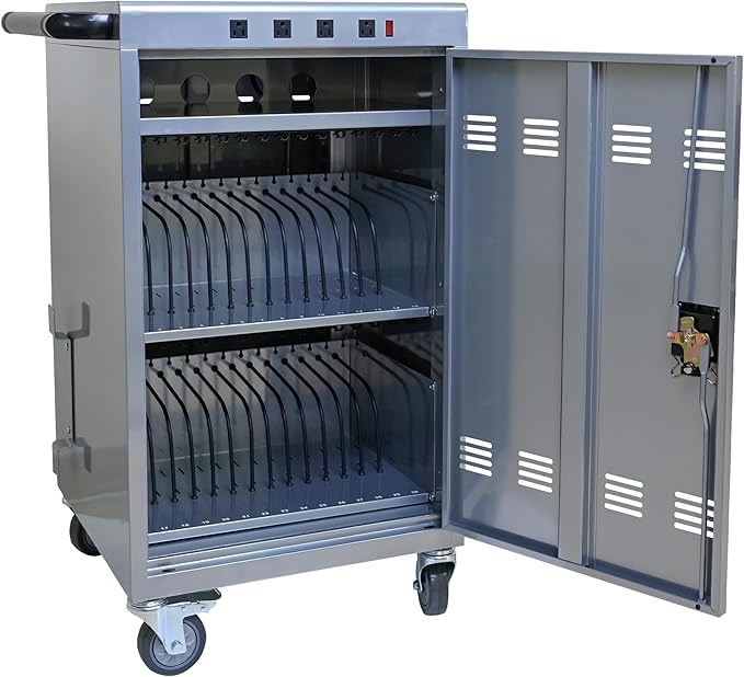 Aokleo Laptop Charging Cart,35 Devices Tablet Storage Carts for pad Up to 16.3" Screen Size, Classroom Computer Mobile Charging Station for pads, Chromebooks,Laptops, Security Storage(31+4 Bay-Silver)