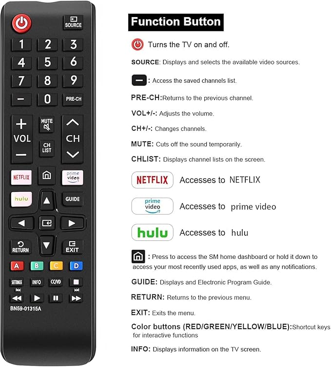 Universal Remote Control for All Samsung TV Remote Compatible All Samsung LCD LED HDTV 3D Smart TVs Models