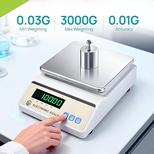 LICHEN Lab Analytical Balance 3000g x 0.01g with LED Display, High Precision Lab Scale with g/ct/oz/lb Units-Laboratory Scientific Scale for Kitchen,Pharmacy,Jewelry(No Test Weight)