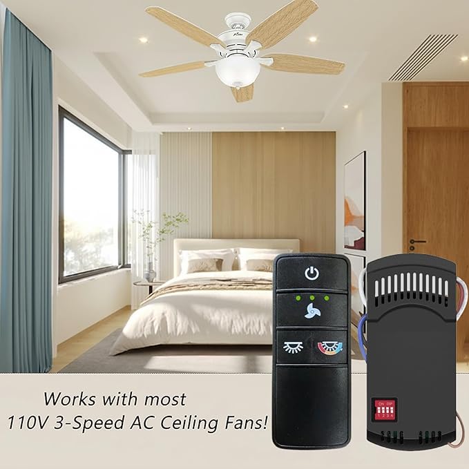 A25-TX028C Universal 3-Speed Ceiling Fan Remote Control Kit Replacement for Hampton Bay Home Decorators Collection Hunter - Light Dimmer & Color-Changing, w/Holder Replacement for TX028C-S TX028C-RS