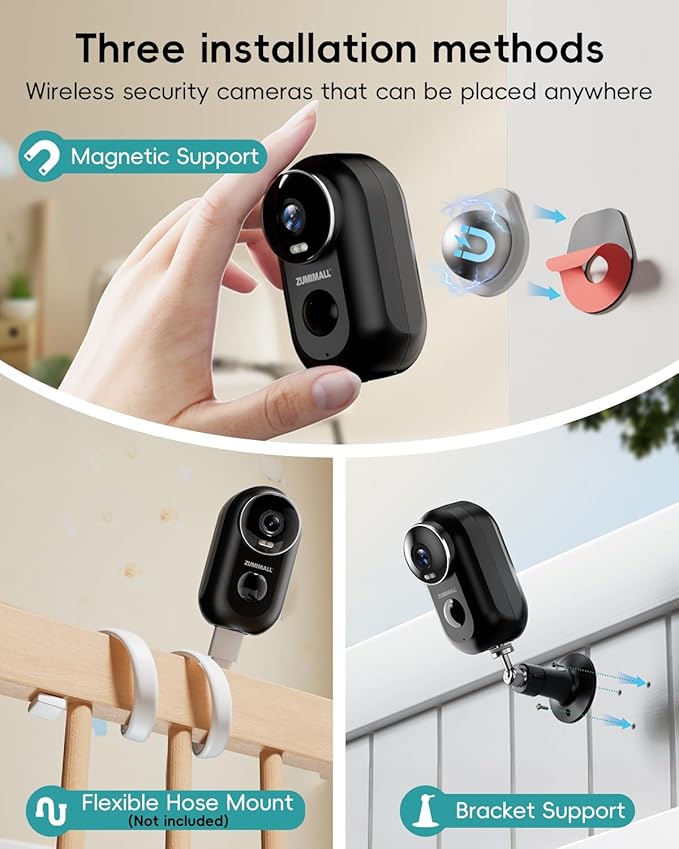 ZUMIMALL Security Cameras Wireless Outdoor, 2 Packs, 2K Cameras for Home Security, Outdoor/Indoor Camera Battery Powered, 2.4G WiFi, Magnetic Mount,3MP Color Night Vision/Siren/PIR/AI/Cloud/Alexa