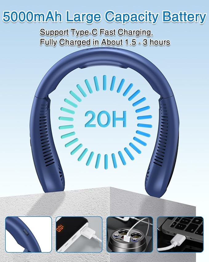GAITIR Neck Air Conditioner, Portable Neck Fan with Cooling Plate 360°Cooling Airflow, 5000mah Rechargeable USB Fan Hands Free Bladeless Wearable Foldable Mini Fan for Men Women Home Office Outdoor