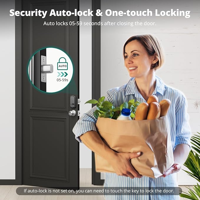 AkaGear DS10 Keyless Entry Door Lock with Door Knob, Fingerprint Door Lock, Electronic Keypad Deadbolt, Smart Door Lock, Smart Locks for Front Door, Auto-Lock - Satin Nickel