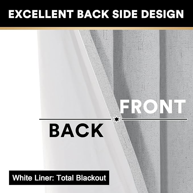 PrinceDeco Blackout Curtains 63 Inch Length Short Blackout Curtains 2 Panels Sets for Bedroom Living Room Room Darkening Curtains Linen Texture Drapes for Windows, 52" W x 63" L,Glacier Grey
