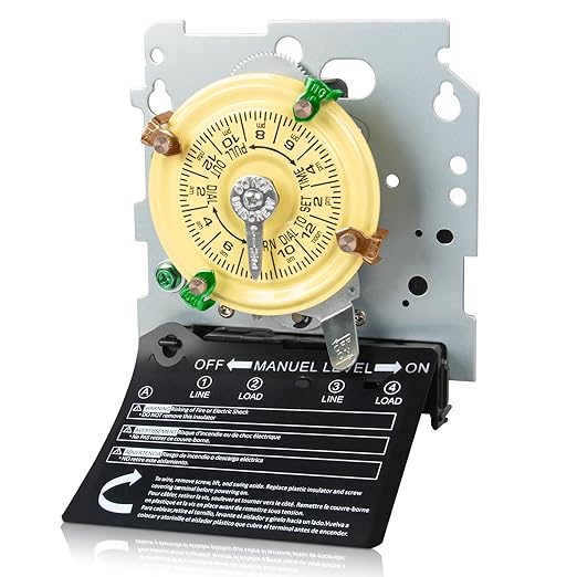 T104M Mechanical Timer Switch Mechanism Only, 208-277V 40A DPST, Heavy Duty Outdoor Timer for Pool Pump, Water Heater, Lighting – 24-Hour, 12 ON/Off Cycles.