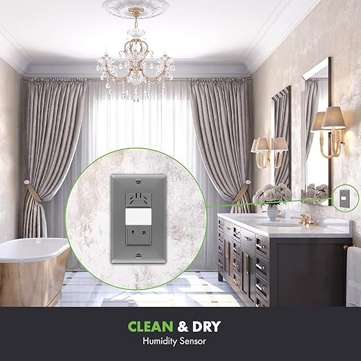 TOPGREENER Humidity Sensor Switch, Dual Tech Humidity PIR Motion Sensor Switch for Separate Fan and Light Control, 500W, 3A, Neutral Required, TDHOS5, Gray