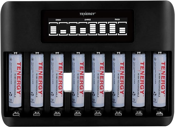 Tenergy TN480U 8-Bay LCD Display Fast Charger for NiMH/NiCD AA AAA Rechargeable Batteries with 8pcs 1000mah AAA Rechargeable Batteries