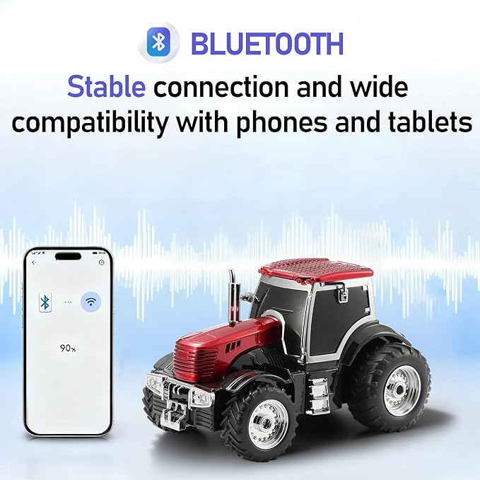 Tractor Head Bluetooth Speaker – unique Bluetooth car speaker with HD stereo, TWS pairing, LED party lights, portable wireless outdoor speaker, car model decoration, and a great gift for men (RED)
