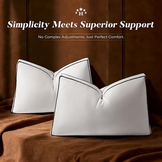 Goose Feather Down Pillows Standard Size Set of 2, Down Surrounded Hotel Collection Bed Pillow for Sleeping with 3 Inch Gusset, 2 Pack, Fluffy Plush for Side, Back Sleepers 20x26 in.