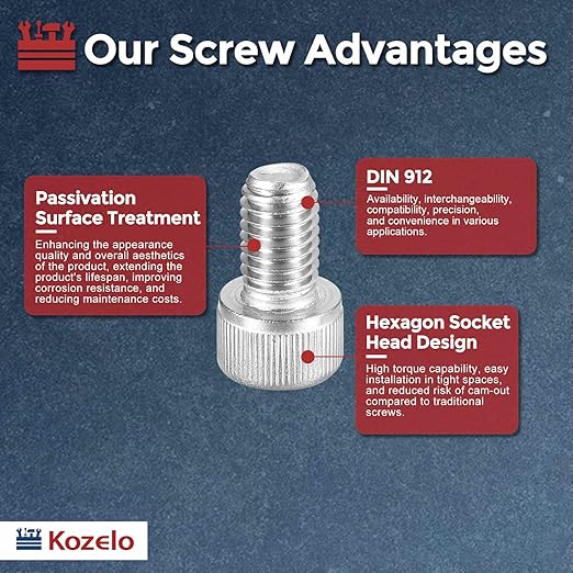 Kozelo 15pcs Socket Head Cap Screws - [M10-1.5 x 16mm] 304 Stainless Steel Allen Socket Drive for Electrical Motor 3D Printing Fan Engine Replacement Use, Silver
