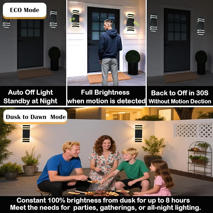 iYogaled Dusk to Dawn Motion Sensor Porch Light with 3 Lighting Modes, Waterproof Up Down Wall Sconce with Adjustable Bulbs, Aluminum Exterior Light Fixtures for Entryway, Patio, Garage,ETL Listed