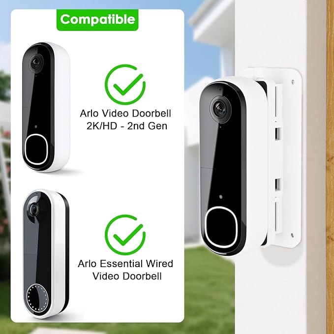 Angled (30°to 145°) Doorbell Wedge Mount for Arlo Video Doorbell 2K/HD -2nd Gen, No-Drill Adjustable Mounting Holder Accessories for Apartment Home Office, Replace Wedge Kit