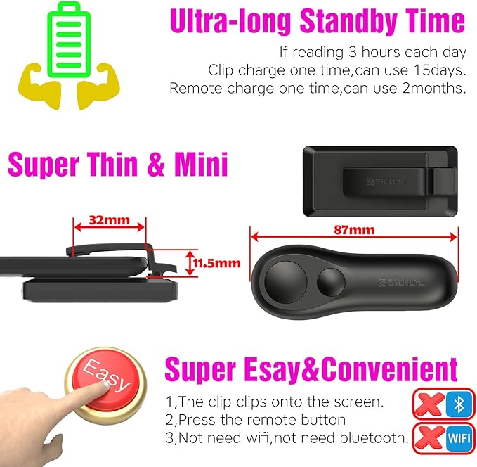 SK SYUKUYU RF Remote Control Page Turner for Kindle Reading Ipad Surface Comics, iPhone Android Tablets Reading Novels Taking Photos(Black)