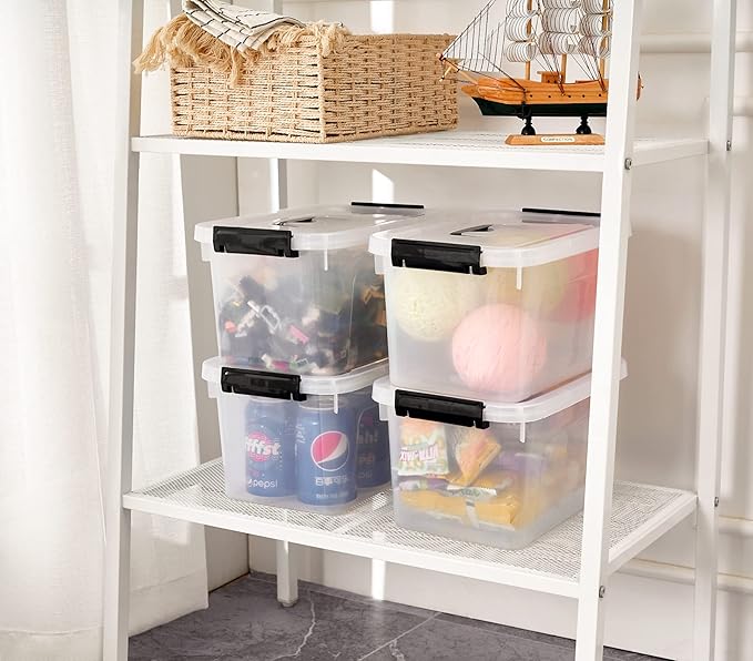 JUJIAJIA 6 Quart Clear Storage Latch Box/Bins, 6-Pack Plastic Container with Latches and Lid