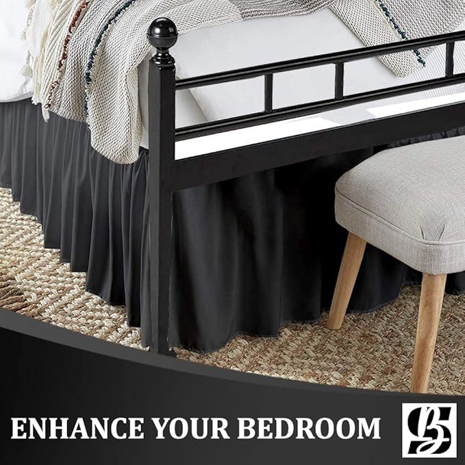 SKY BEDDINGS - King Size Ruffled Bed Skirt with Split Corners - 16 Inch Drop Dust Ruffle Bed Skirt with Platform Three Sided Coverage - 100% Microfiber, Dark Grey