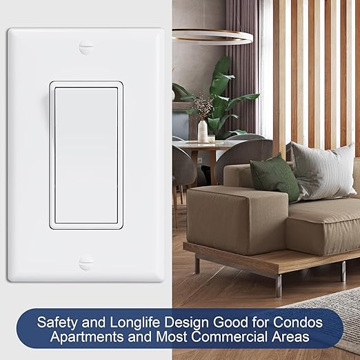 ThunderWay 3 Way Decorator Light Switch with Wall Plates, 15A 120/277V Decora Three Way Electrical Wall Paddle Rocker Switches Replacement, Residential Grade, UL Listed, Glossy White(30 Pack)