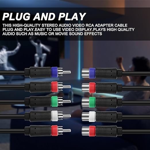 MEIRIYFA YPbPr Component Video Extension Cable 5RCA Female-to-Male Audio Video HD Component Cable for DVD Players, VCR, Camcorder, HDMI Crossover, Set Top Box (1.8M)